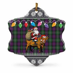 Wilson Nollaig Chridheil Santa Highland Coo Tartan Ceramic Snow Flake Ornament