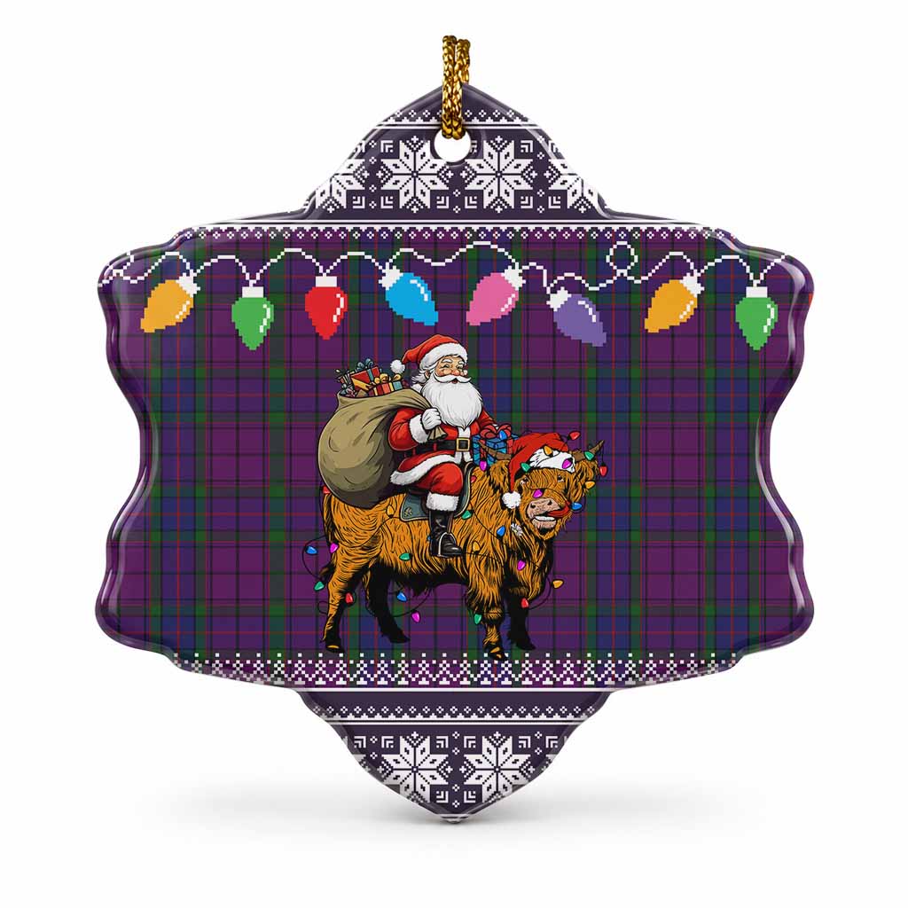 Wardlaw Nollaig Chridheil Santa Highland Coo Tartan Ceramic Snow Flake Ornament