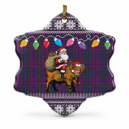 Wardlaw Nollaig Chridheil Santa Highland Coo Tartan Ceramic Snow Flake Ornament