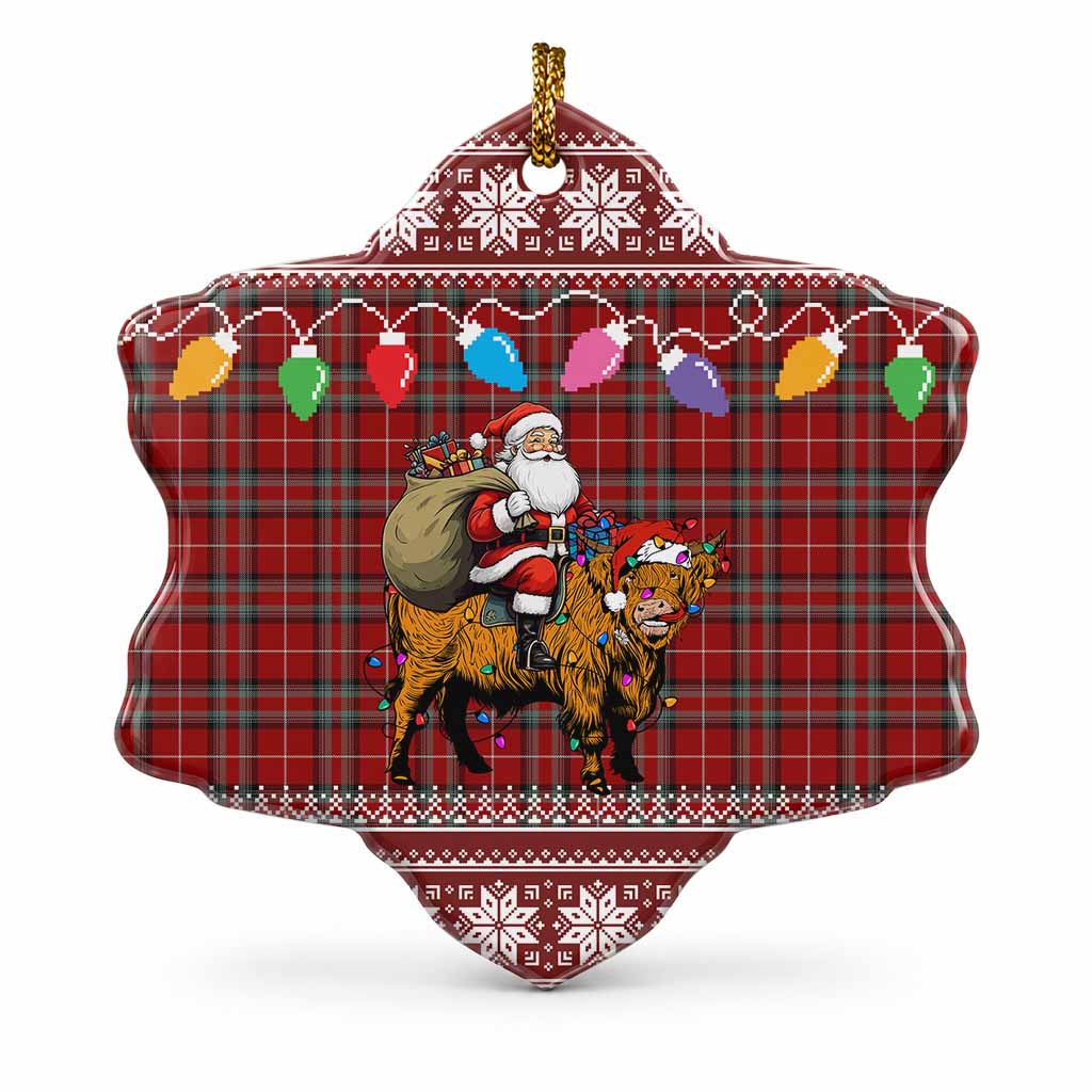 Stewart (Stuart) of Bute Nollaig Chridheil Santa Highland Coo Tartan Ceramic Snow Flake Ornament