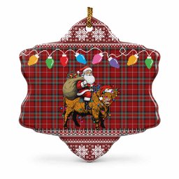 Stewart (Stuart) of Bute Nollaig Chridheil Santa Highland Coo Tartan Ceramic Snow Flake Ornament
