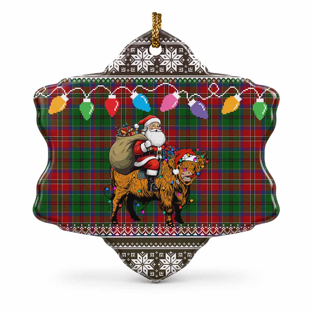 MacCulloch (McCulloch) Nollaig Chridheil Santa Highland Coo Tartan Ceramic Snow Flake Ornament
