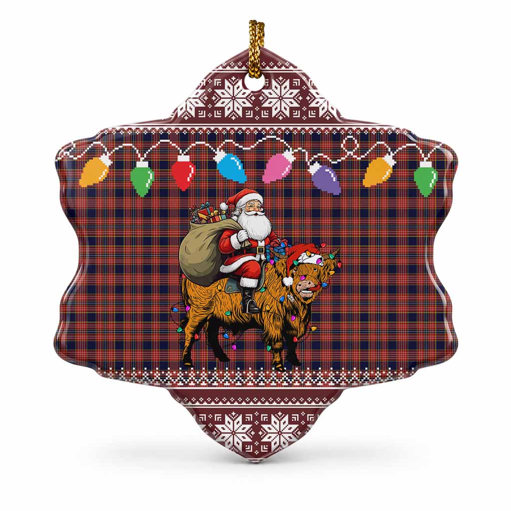 Ogilvie (Ogilvy) Nollaig Chridheil Santa Highland Coo Tartan Ceramic Snow Flake Ornament