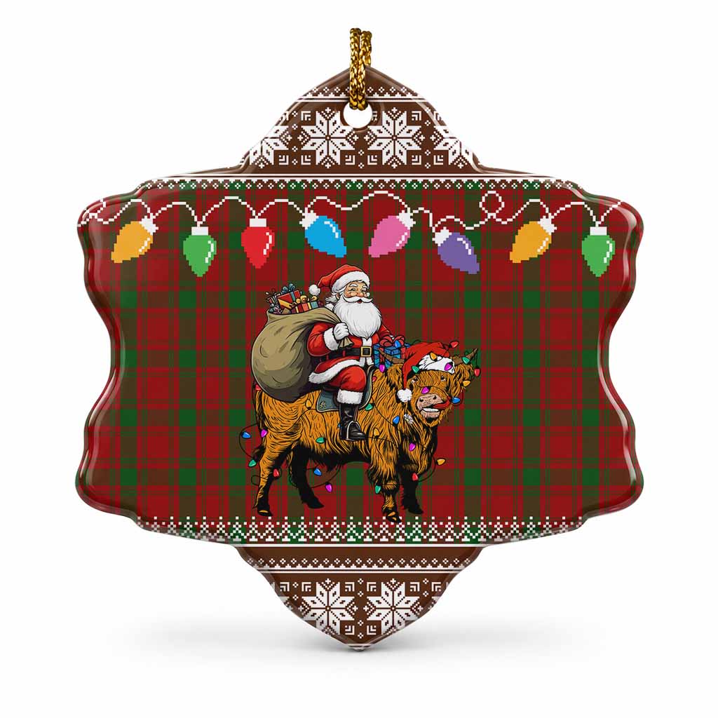 MacQuarrie (McQuarrie) Nollaig Chridheil Santa Highland Coo Tartan Ceramic Snow Flake Ornament