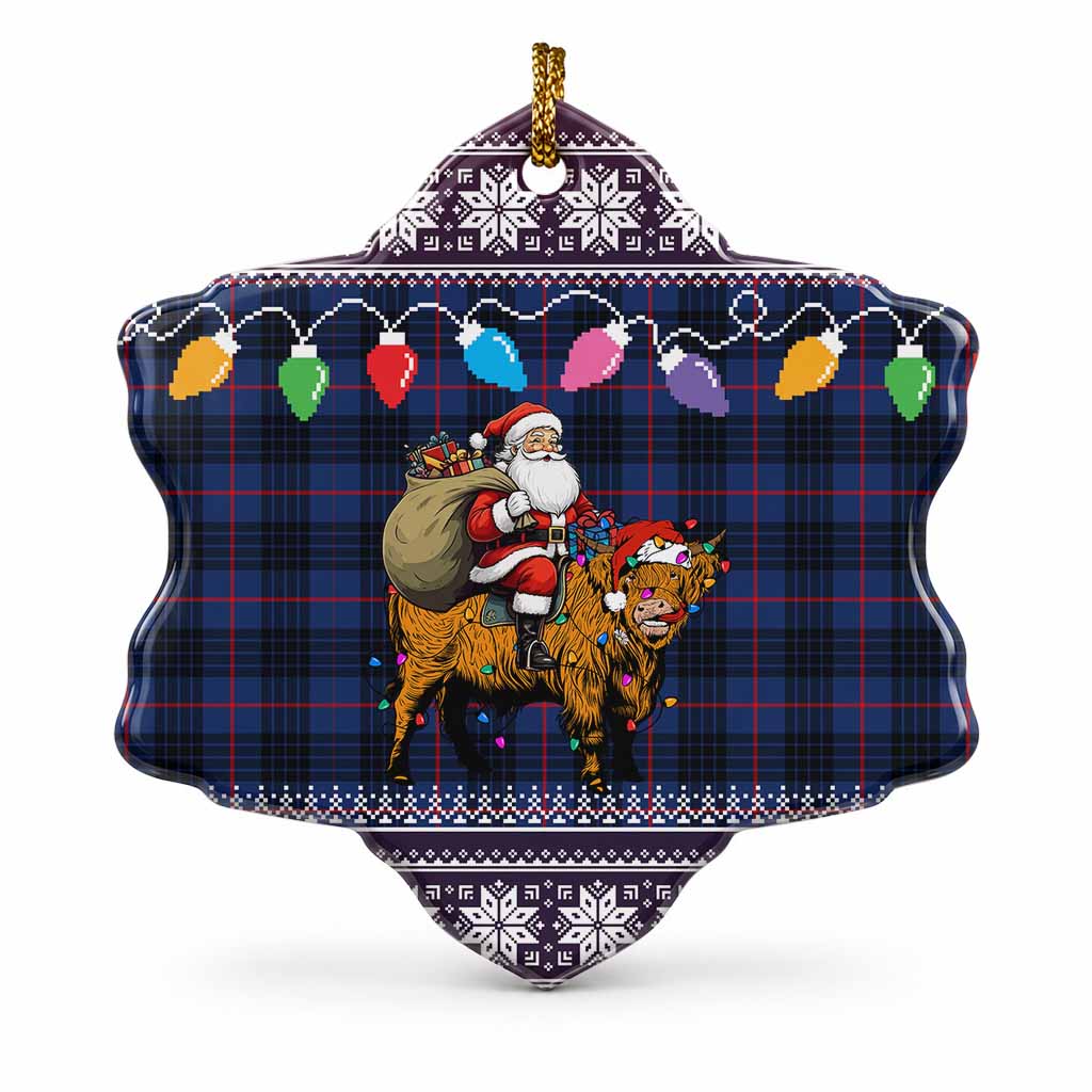 Morgan Nollaig Chridheil Santa Highland Coo Tartan Ceramic Snow Flake Ornament
