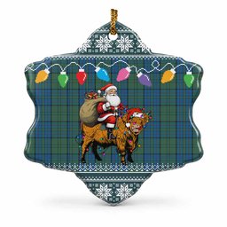 Lockhart Nollaig Chridheil Santa Highland Coo Tartan Ceramic Snow Flake Ornament