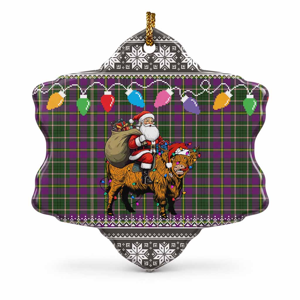 Taylor (Tailyour) Nollaig Chridheil Santa Highland Coo Tartan Ceramic Snow Flake Ornament