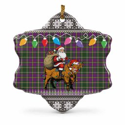 Taylor (Tailyour) Nollaig Chridheil Santa Highland Coo Tartan Ceramic Snow Flake Ornament