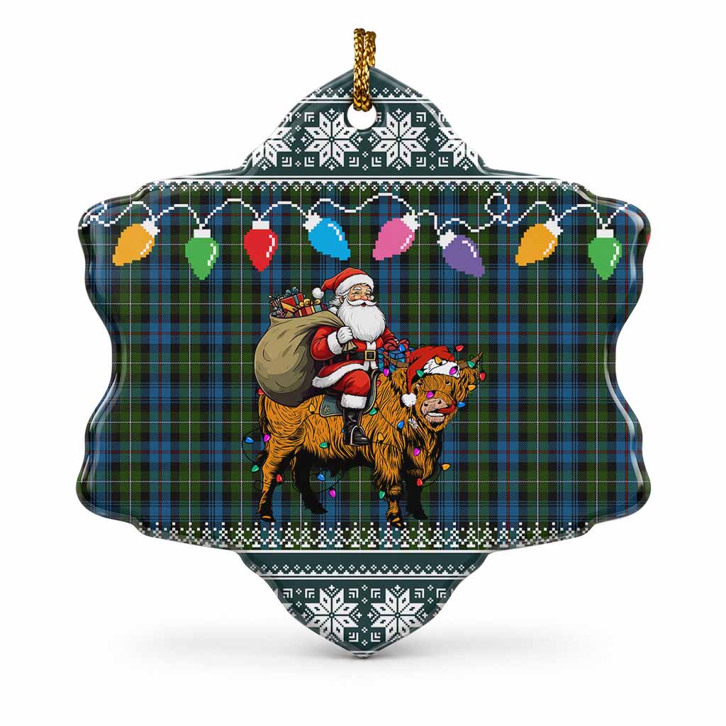Mackenzie (Mckenzie) Nollaig Chridheil Santa Highland Coo Tartan Ceramic Snow Flake Ornament