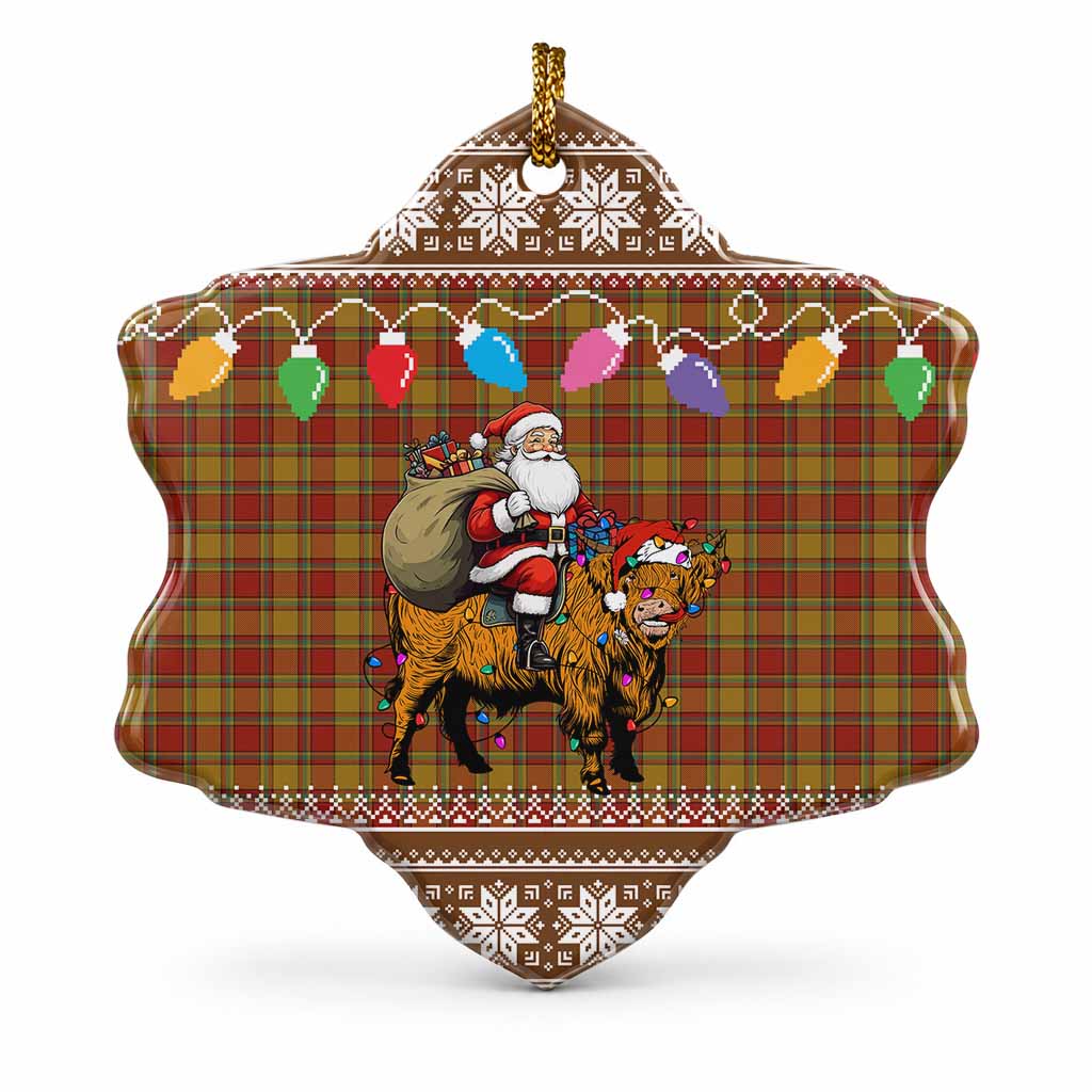 Scrymgeour Nollaig Chridheil Santa Highland Coo Tartan Ceramic Snow Flake Ornament