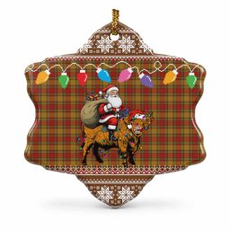 Scrymgeour Nollaig Chridheil Santa Highland Coo Tartan Ceramic Snow Flake Ornament