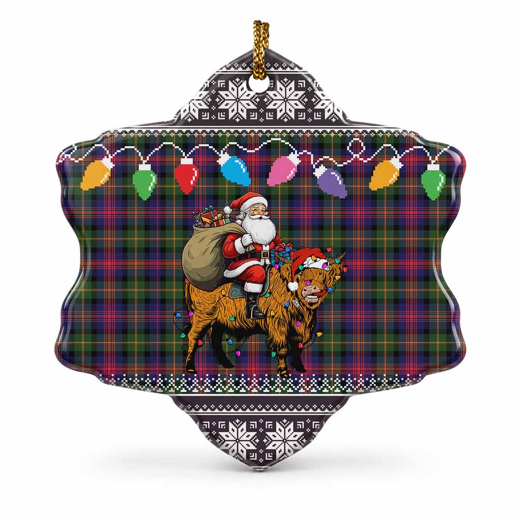 Logan Nollaig Chridheil Santa Highland Coo Tartan Ceramic Snow Flake Ornament
