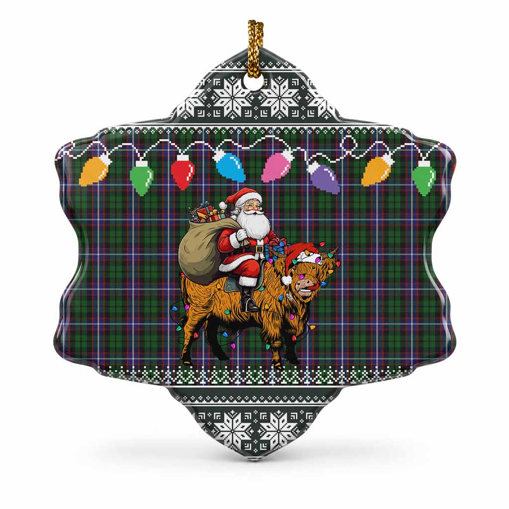 Russell Nollaig Chridheil Santa Highland Coo Tartan Ceramic Snow Flake Ornament