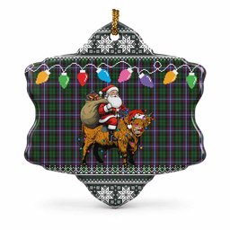 Russell Nollaig Chridheil Santa Highland Coo Tartan Ceramic Snow Flake Ornament