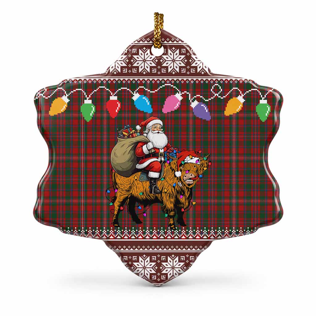 MacKinnon (McKinnon) Nollaig Chridheil Santa Highland Coo Tartan Ceramic Snow Flake Ornament