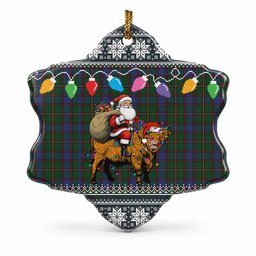 Skene Nollaig Chridheil Santa Highland Coo Tartan Ceramic Snow Flake Ornament