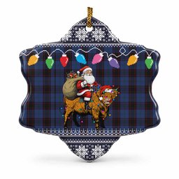 Home (Hume) Nollaig Chridheil Santa Highland Coo Tartan Ceramic Snow Flake Ornament