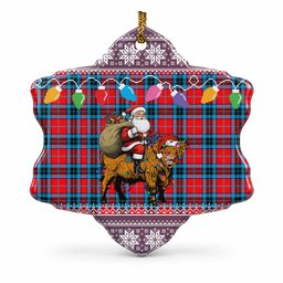 MacTavish (McTavish) Nollaig Chridheil Santa Highland Coo Tartan Ceramic Snow Flake Ornament