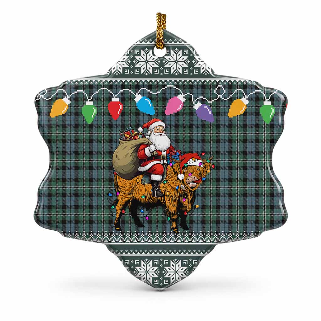 Melville Nollaig Chridheil Santa Highland Coo Tartan Ceramic Snow Flake Ornament