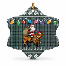 Melville Nollaig Chridheil Santa Highland Coo Tartan Ceramic Snow Flake Ornament