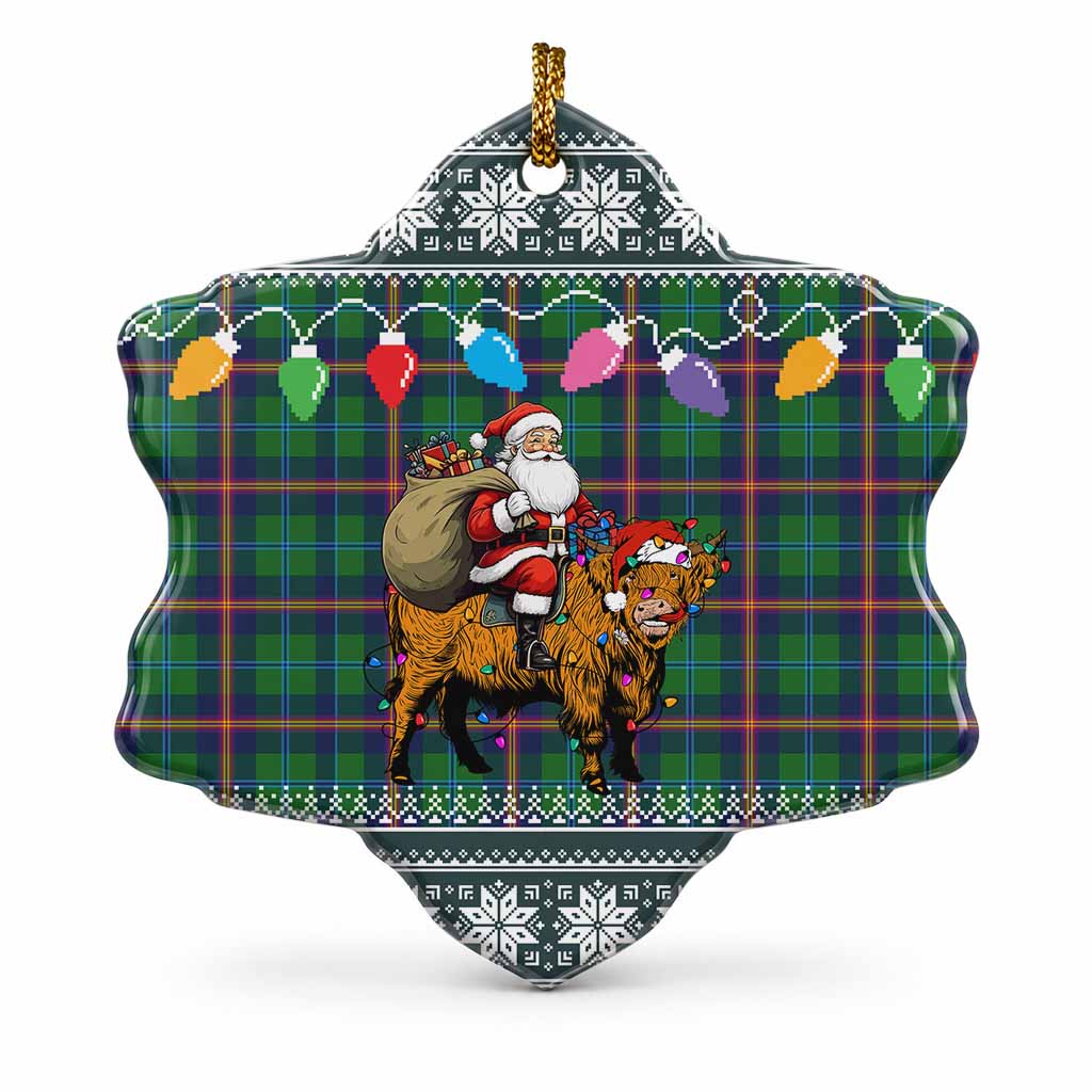Young Nollaig Chridheil Santa Highland Coo Tartan Ceramic Snow Flake Ornament