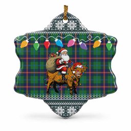 Young Nollaig Chridheil Santa Highland Coo Tartan Ceramic Snow Flake Ornament