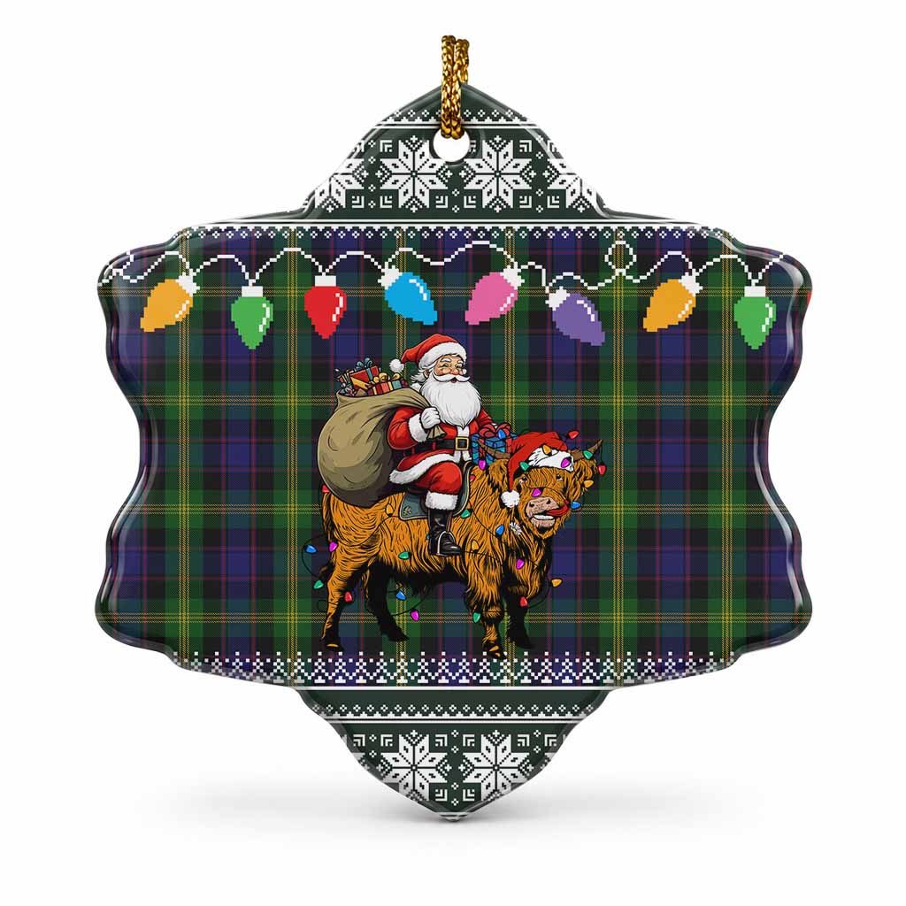 Watson Nollaig Chridheil Santa Highland Coo Tartan Ceramic Snow Flake Ornament