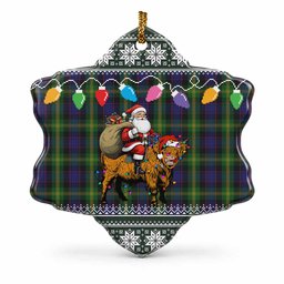 Watson Nollaig Chridheil Santa Highland Coo Tartan Ceramic Snow Flake Ornament
