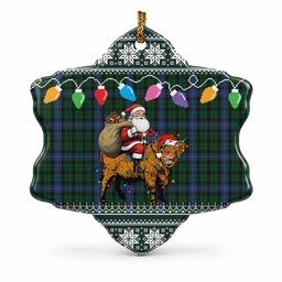 MacIntyre (McIntyre) Nollaig Chridheil Santa Highland Coo Tartan Ceramic Snow Flake Ornament
