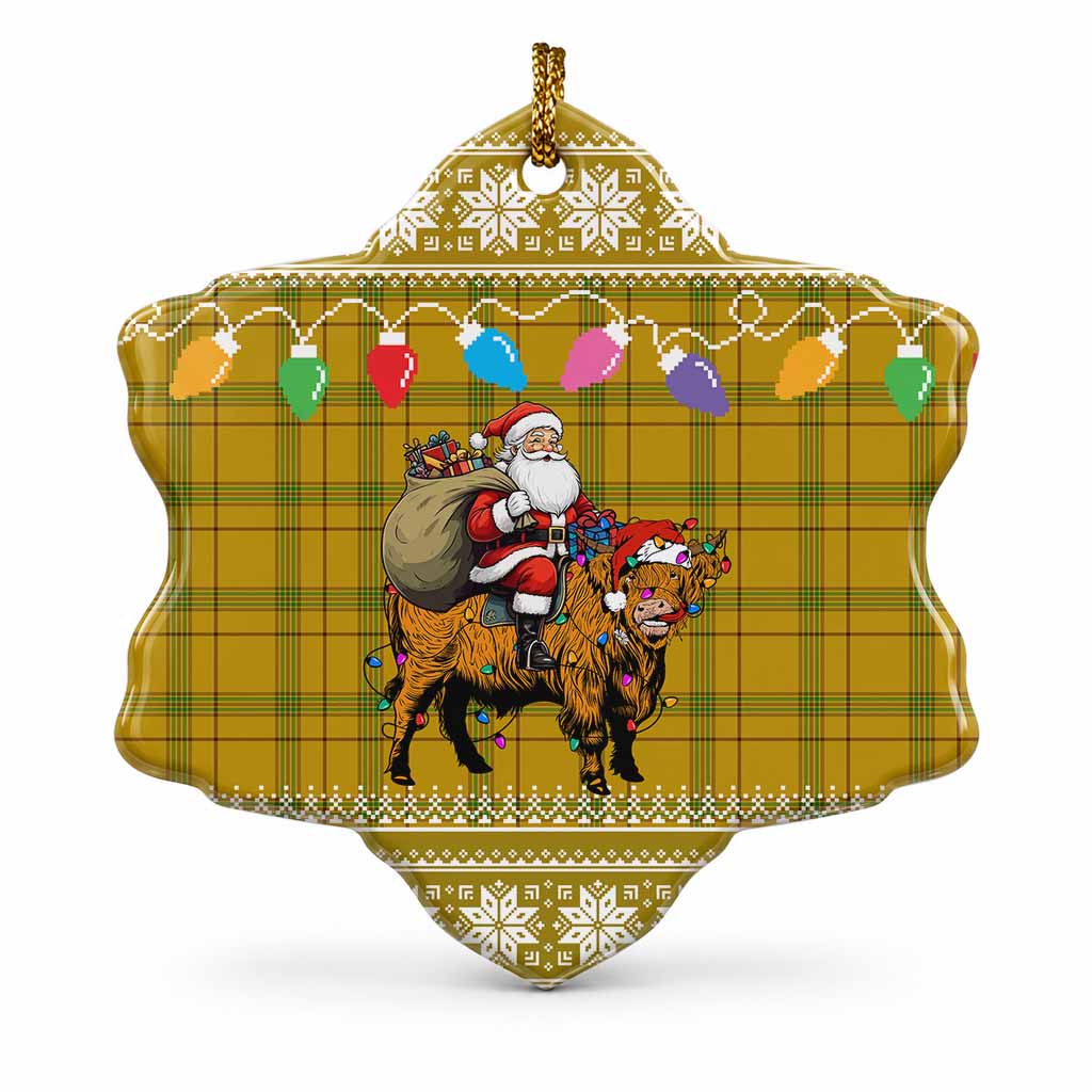 Houston Nollaig Chridheil Santa Highland Coo Tartan Ceramic Snow Flake Ornament