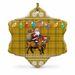 Houston Nollaig Chridheil Santa Highland Coo Tartan Ceramic Snow Flake Ornament