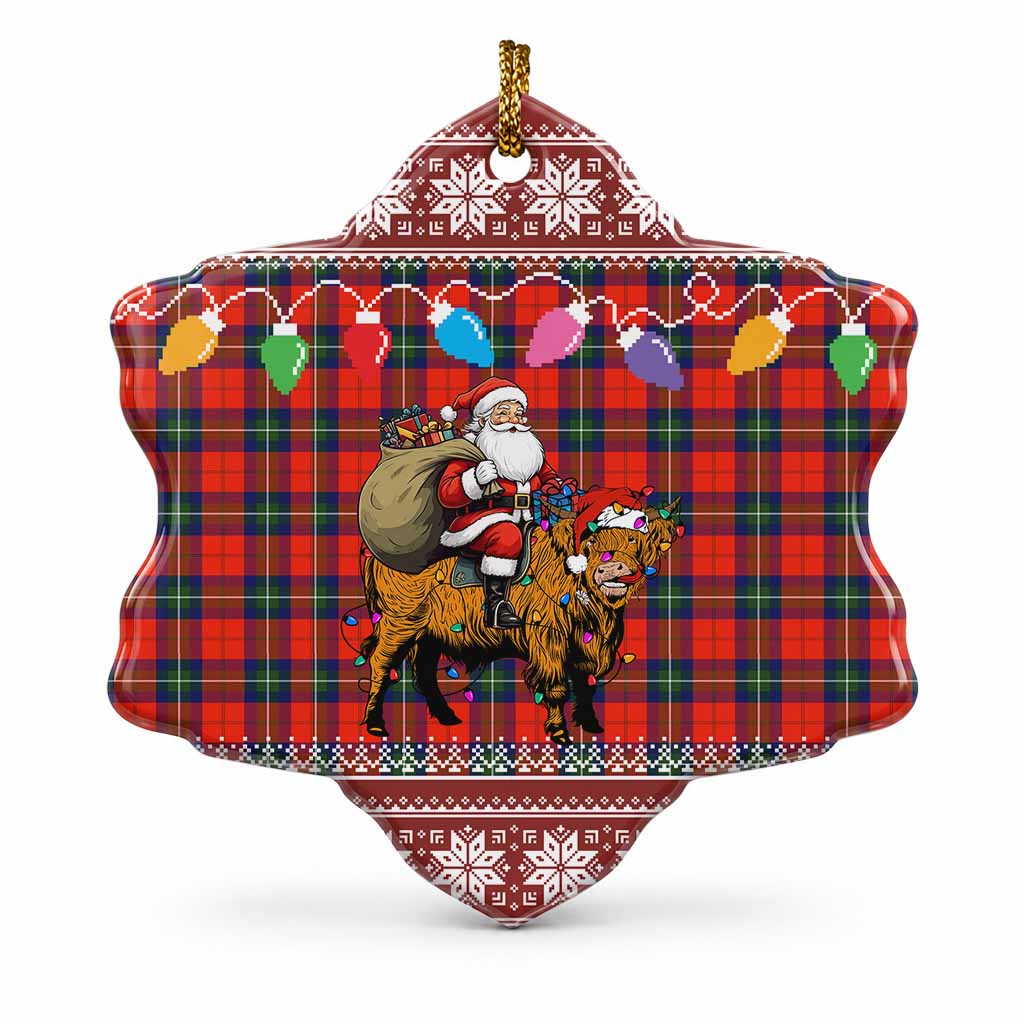 Ruthven Nollaig Chridheil Santa Highland Coo Tartan Ceramic Snow Flake Ornament