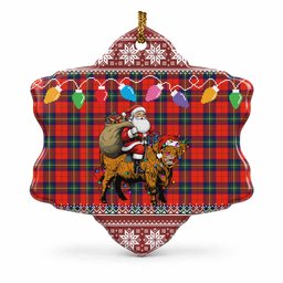 Ruthven Nollaig Chridheil Santa Highland Coo Tartan Ceramic Snow Flake Ornament