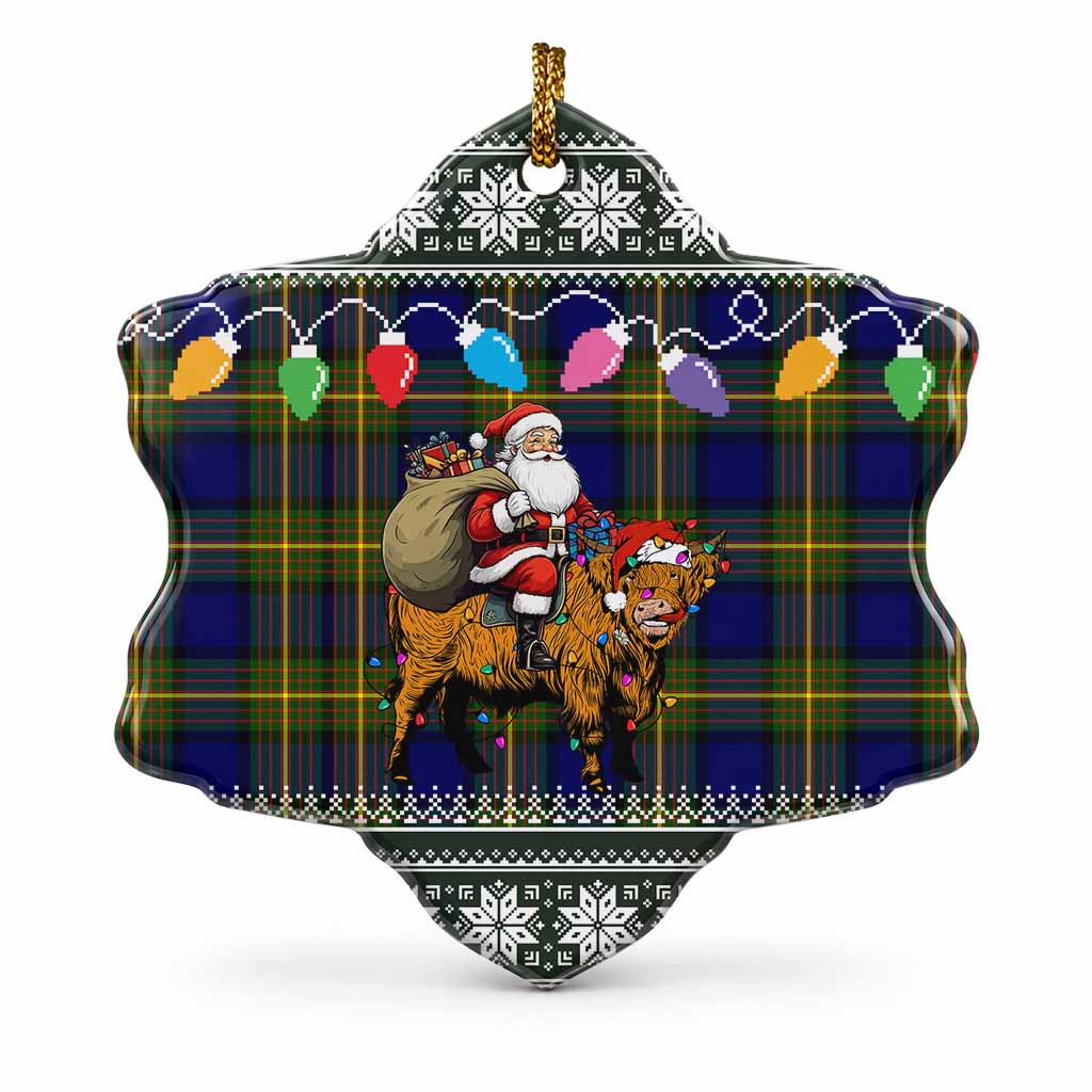 Muir Nollaig Chridheil Santa Highland Coo Tartan Ceramic Snow Flake Ornament