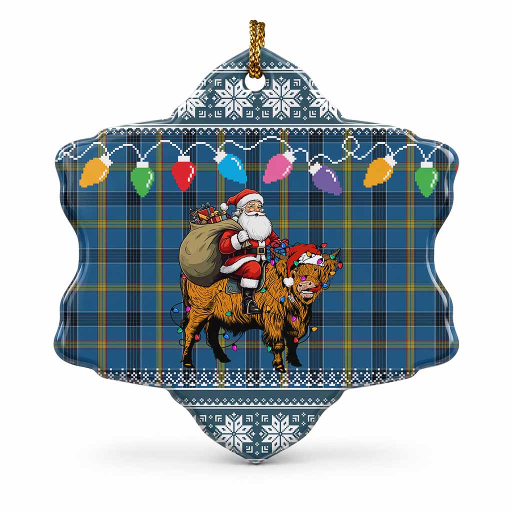 Laing Nollaig Chridheil Santa Highland Coo Tartan Ceramic Snow Flake Ornament
