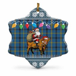 Laing Nollaig Chridheil Santa Highland Coo Tartan Ceramic Snow Flake Ornament