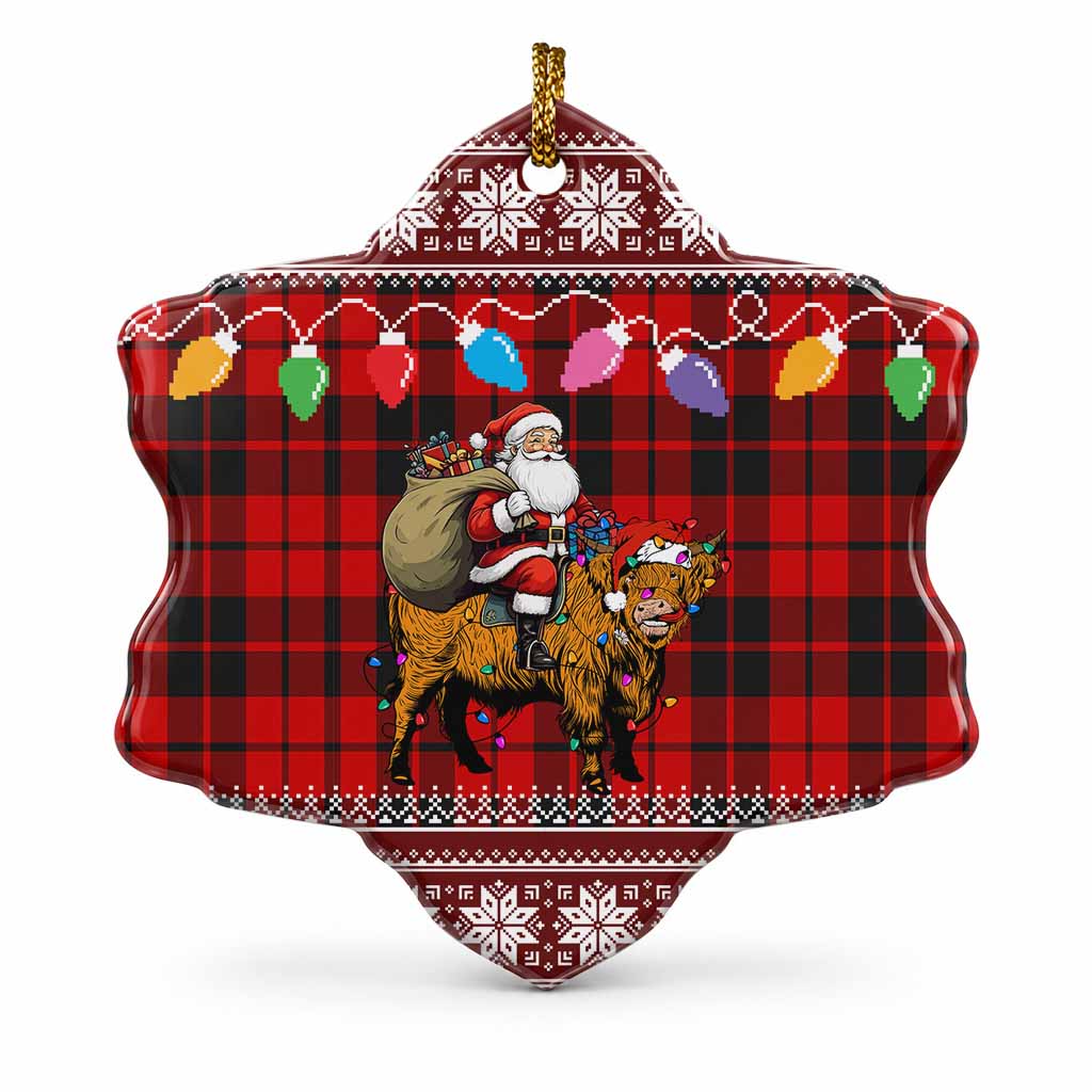 Hogg (Hog) Nollaig Chridheil Santa Highland Coo Tartan Ceramic Snow Flake Ornament