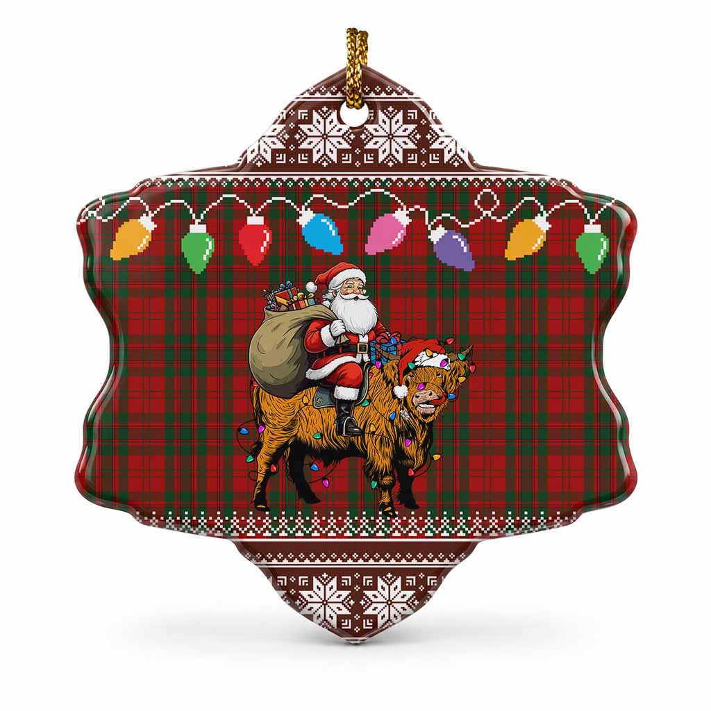 Livingstone (Livingston) Nollaig Chridheil Santa Highland Coo Tartan Ceramic Snow Flake Ornament