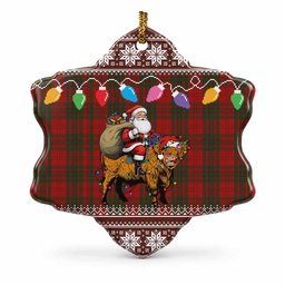 Livingstone (Livingston) Nollaig Chridheil Santa Highland Coo Tartan Ceramic Snow Flake Ornament