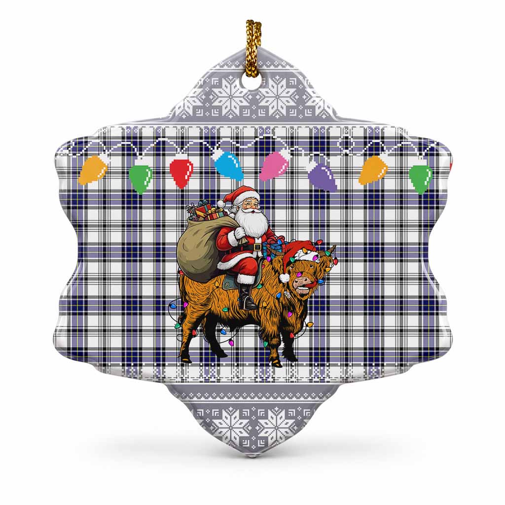 Hannay Nollaig Chridheil Santa Highland Coo Tartan Ceramic Snow Flake Ornament