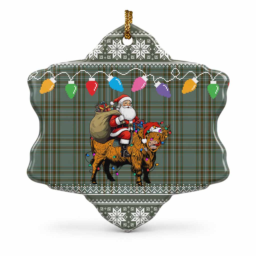 Kelly Nollaig Chridheil Santa Highland Coo Tartan Ceramic Snow Flake Ornament