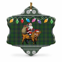 Kennedy Nollaig Chridheil Santa Highland Coo Tartan Ceramic Snow Flake Ornament