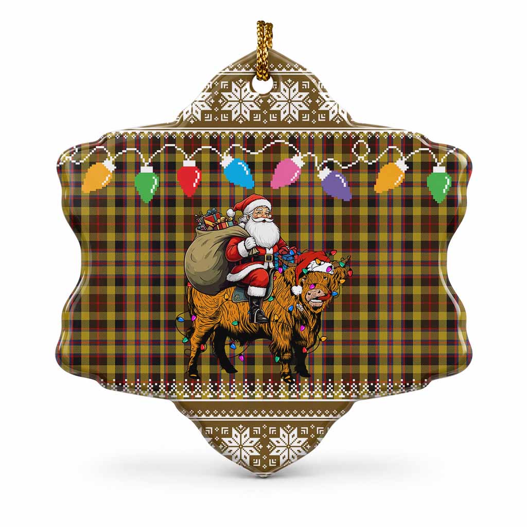 Jardine Nollaig Chridheil Santa Highland Coo Tartan Ceramic Snow Flake Ornament