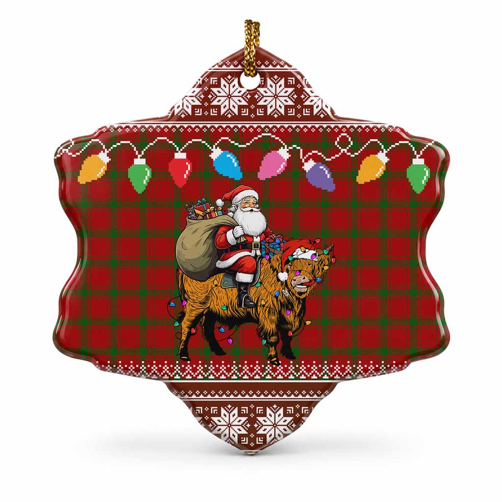 MacDonald (McDonald) of Sleat Nollaig Chridheil Santa Highland Coo Tartan Ceramic Snow Flake Ornament