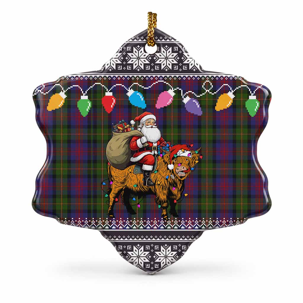 MacLennan (McLennan) Nollaig Chridheil Santa Highland Coo Tartan Ceramic Snow Flake Ornament