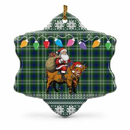 Purves Nollaig Chridheil Santa Highland Coo Tartan Ceramic Snow Flake Ornament