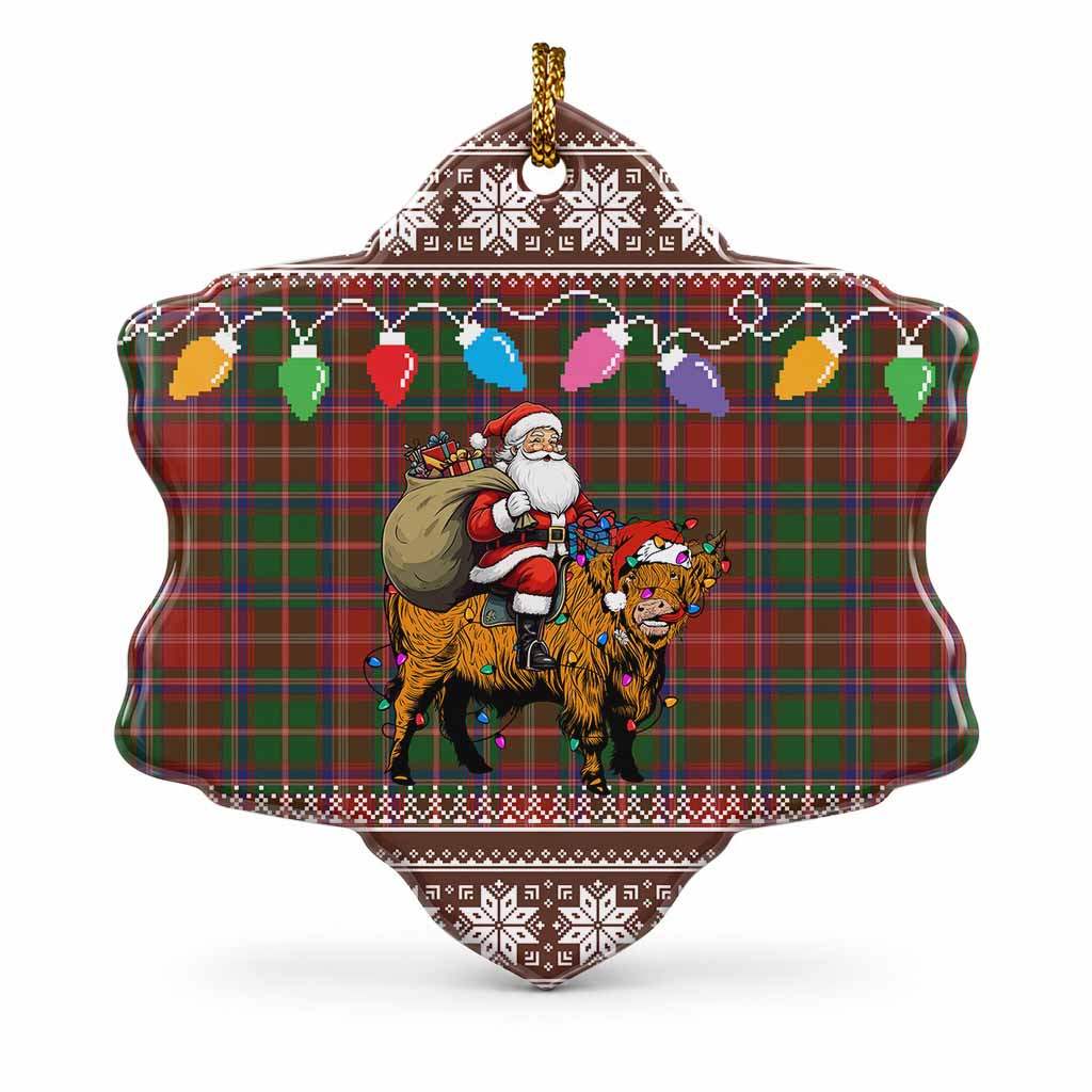 Somerville Nollaig Chridheil Santa Highland Coo Tartan Ceramic Snow Flake Ornament