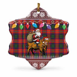 Riddell Nollaig Chridheil Santa Highland Coo Tartan Ceramic Snow Flake Ornament
