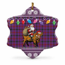 Montgomery Nollaig Chridheil Santa Highland Coo Tartan Ceramic Snow Flake Ornament