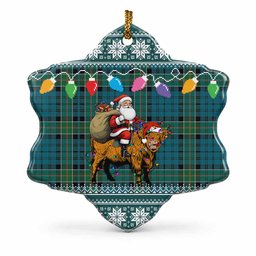 Kirkpatrick Nollaig Chridheil Santa Highland Coo Tartan Ceramic Snow Flake Ornament